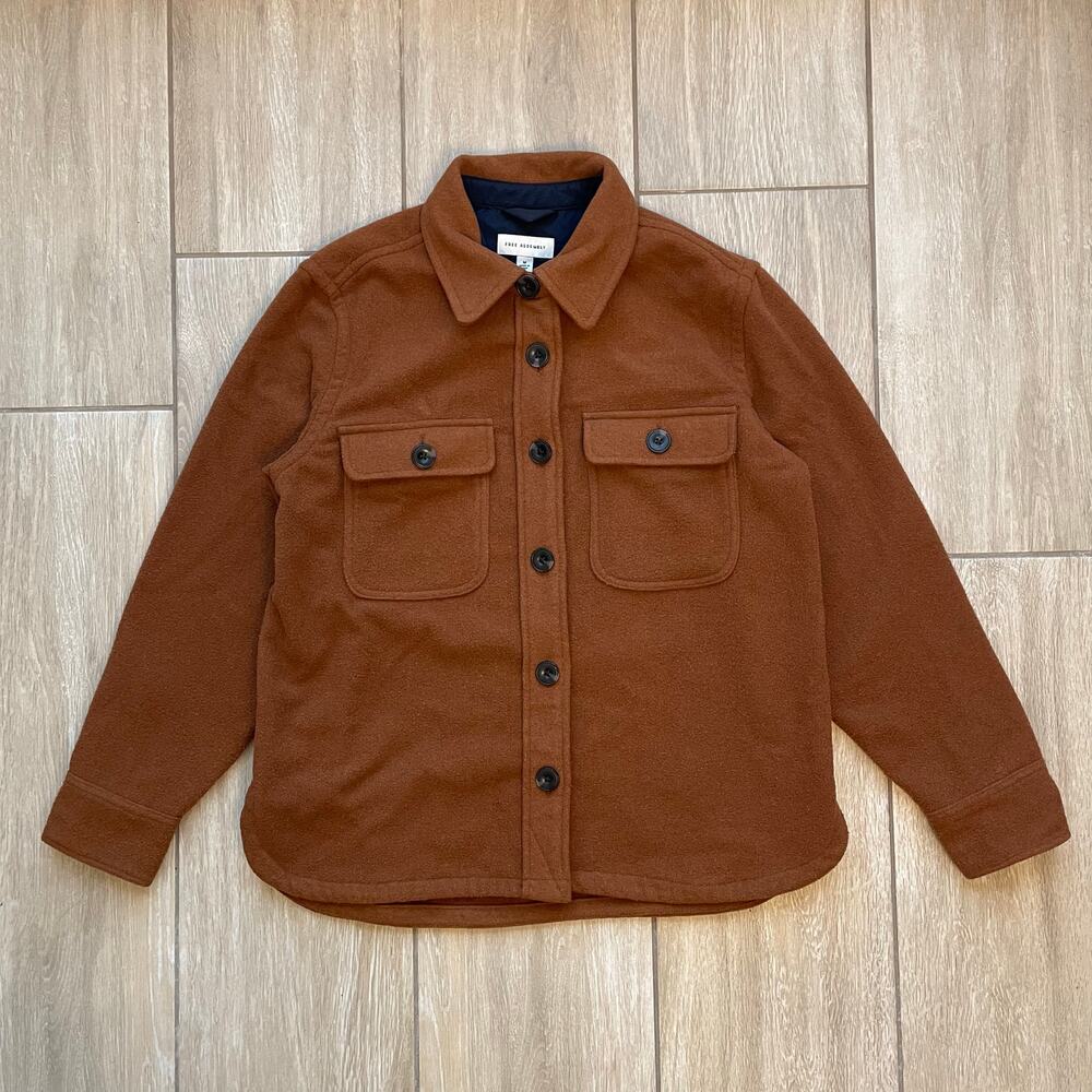 Free Assembly Wool Blend Chore Jacket Mens M Brown Workwear Shirt Jacket